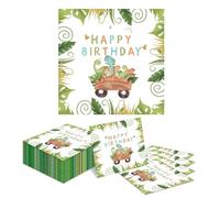 Kotkiddy Lot de 24 serviettes dinosaures pour anniversaire d'enfant - Motif animaux, feuilles, vertes - Pour anniversaire d'animaux de la forêt - 33 x 33 cm