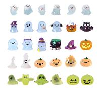 Kotkiddy Lot de 30 miniatures lumineuses d'Halloween qui brillent dans l'obscurité - Petites figurines en résine à cacher - Petites citrouilles - Crâne - Figurines pour accompagnements de fête