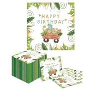 Kotkiddy Lot de 48 serviettes dinosaures - Pour anniversaire d'enfant - Motif animaux, feuilles, vertes - Pour anniversaire d'animaux de la forêt - 33 x 33 cm
