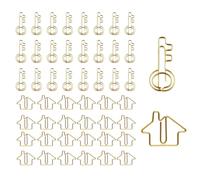 Kotkiddy Lot de 50 trombones en forme de maison - 25 trombones en forme de clé - Grand distributeur de trombones pour agence, bureau, salle de classe (doré)