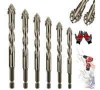 Kotkka Drill Bits, High-Strength Eccentric Twist Drill Bit, Four Blade Serrated Eccentric Dril Bits, High Magnetic Screwdriver Dril Bits Set for Wood,Stone,Concrete (6Pcs(4/5/6/8/10/12))