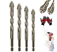 Kotkka Drill Bits, High-Strength Eccentric Twist Drill Bit, Four Blade Serrated Eccentric Dril Bits, High Magnetic Screwdriver Dril Bits Set for Wood,Stone,Concrete (4Pcs(6/8/10/12))