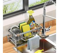 KOTKMSXTSW Organiseur d'évier de Cuisine,Un Panier De Rangement Pour Éponge Avec Plateau D'égouttement Automatique, Rangement Pour Éponge(Gris)