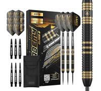 KOTO - Academy Class 2 Brass Jeu de Fléchettes Pointe Acier, 13G/21G, Noir & Or, avec 3 Barrels, 3 Ailettes et 3 Tiges