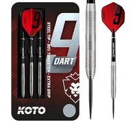 KOTO - Fléchettes 9-Darts 90% 25 G, Argent, 3 Sets de BarrelsIncl. Portefeuille, Grip Annulaire Ferme