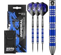 KOTO - Fléchettes Imperial 23 G, Argent & Bleu, Grip Annulaire Solide, Flights, Shafts, Étui Fléchettes