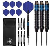 KOTO - Fléchettes Kingprove en Laiton Noir & Bleu 24 Grammes, Bleues, Grip Annulaire Solide, Toucher Texturé INCL. Portefeuille