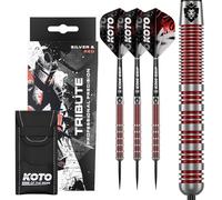 KOTO - Fléchettes Tribute 14 G, Argent & Rouge, Grip Annulaire Solide, Flights, Shafts, Étui Fléchettes