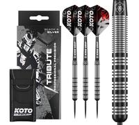 KOTO - Fléchettes Tribute 18 G, Noir & Argent, Grip Annulaire Solide, Flights, Shafts, Étui Fléchettes