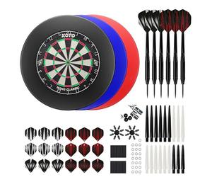 KOTO - King Classic Edition Cible Flechette Noir, Dimensions Officielles des Tournois, Surround de 12 cm, Sisal de Haute Qualité, Kit d'Accessoires 90 pièces
