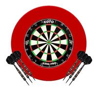 KOTO - Pro Edition Rouge (Dimensions Officielles) Cible en Sisal, INCL. Surround, 2 Jeux de Fléchettes KOTO & Portefeuille, Flights & Shafts
