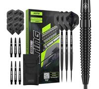 KOTO - Sting Black 90% Tungstène Jeu de Fléchettes Pointe Acier, Noir, 10G.12G/14G/17G/18G/19G/20G/21G/22G/23G/24G/25G/26G/27G/28G/29G/30G/32G avec Ailettes et Tiges