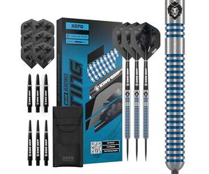 KOTO - Sting Blue Electro 90% Fléchettes 22 G, Bleues, Grip Annulaire Solide, Toucher Texturé INCL. Portefeuille