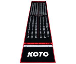 KOTO - Tapis Checkout Rouge, 285 x 60 cm + Oche INCL. Indicateur de Score, Tapis de Fléchettes Antidérapant, Tapis Flechette Sol