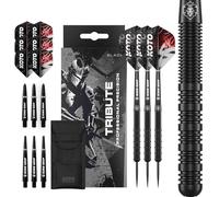 KOTO - Tribute Black Tungstène Look, Jeu de Fléchettes Pointe Acier, 14G/18G, Noir, avec 3 Barrels, 3 Ailettes et 3 Tiges