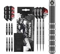 KOTO - Tribute Silver & Black Tungstène Look, Jeu de Fléchettes Pointe Acier, 14G/18G, Noir, avec 3 Barrels, 3 Ailettes et 3 Tiges