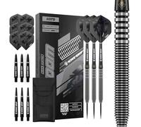 KOTO - Zoom Black Electro 90% Tungstène Jeu de Fléchettes Pointe Acier, 21G/23G/25G, Noir, avec 3 Barrels, 3 Ailettes et 3 Tiges