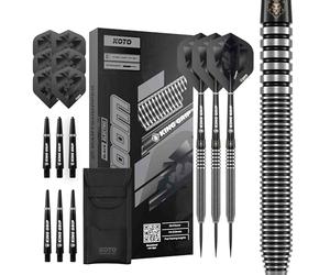 KOTO - Zoom Black Electro 90% Tungstène Jeu de Fléchettes Pointe Acier, 21G/23G/25G, Noir, avec 3 Barrels, 3 Ailettes et 3 Tiges