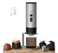 Kouamor 3 en 1 Machine à Café Multi Capsules, CafetièRe Portable, CafetièRes Expresso à Capsules Et Café Moulu, Machine à Expresso éLectrique, 15 Bar, Pour Bureau Voyage Camping Maison (gris+support)