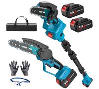 Kouamor Élagueuse télescopique sans fil de 15,2 cm - Mini tronçonneuse avec 2 batteries de 4,0 Ah - Tronçonneuse télescopique 2 en 1 - Système d'huile automatique - Réservoir d'huile de 30 ml