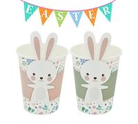 Kouamor Lot de 8/16/24 gobelets en carton et couvercles de gobelets pour fête de Pâques, motif lapin de Pâques, décorations de fête de Pâques pour enfants et adultes (24 tasses + 24 couvertures)