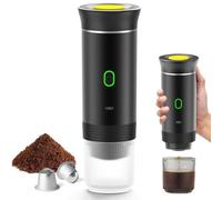 Kouamor Machine à expresso portable, machine à café électrique 3 en 1, grande capsule, petite capsule, poudre de café, pour camping, camping-car, bureau, maison, voiture (noir, 60 ml)