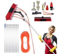 Koubhyj Perche Telescopique Nettoyage, 17 m Perche Telescopique Nettoyage Panneaux Solaires, Réglable en Hauteur Nettoyeur de Vitres, auvents, Murs, Volets roulants Balai telescopique pour Toit