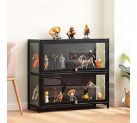 Koubhyj Vitrine Figurine, Vitrine pour Collection, Vitrine Meuble de Rangement Vitrine Transparente Bois Modèle de Voiture Vitrine(80x33x73cm-2Couche/Noir-Transparent sur Trois Côtés)