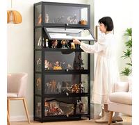 Koubhyj Vitrine Salon, Meuble Verre pour Objets de Collection et Rangement, Curio pour La Maison (80x33x172cm-5Couche/Noir-Transparent sur Trois Côtés)