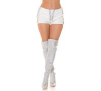 Koucla Gogo Short court en cuir synthétique avec lacets et œillets, Blanc., XL
