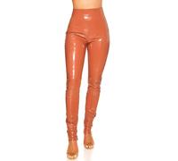 Koucla Haut Taille Look Mouillé Simili Cuir de Laque Pantalon Avec Fermetures