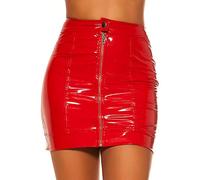Koucla Mini jupe à fermeture éclair taille haute au look laqué mouillé, rouge, 40