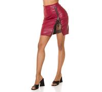 Koucla Mini jupe en cuir synthétique taille haute avec fente et dentelle - Rouge - 34