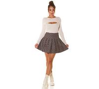 Koucla Mini-jupe imprimée taille haute en tricot fin avec plis de cave, beige, taille unique