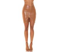 Koucla Mini jupe taille haute aspect cuir avec fermeture éclair avec effet asymétrique, marron, 44