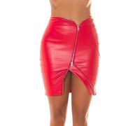 Koucla Mini jupe taille haute aspect cuir avec fermeture éclair avec effet asymétrique, rouge, 38