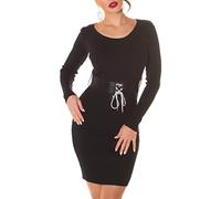 Koucla Mini robe décontractée en maille côtelée à manches longues avec ceinture, Noir , taille unique