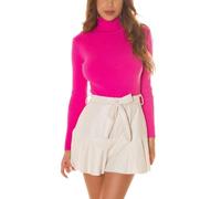 Koucla Pull basique en tricot côtelé à col roulé, Rose, taille unique