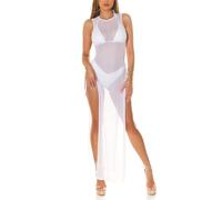 Koucla Robe longue transparente sans manches avec découpes sur les jambes, Blanc., L