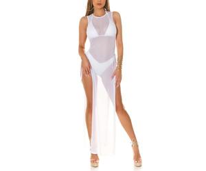 Koucla Robe longue transparente sans manches avec découpes sur les jambes, Blanc., M