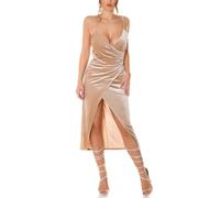 Koucla Robe midi élégante en velours avec bretelles pailletées, cappuccino, L