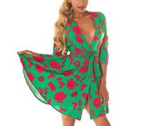 Koucla Robe Portefeuille en Viscose à Imprimé Floral Col V Profonde, vert, S-M