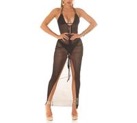 Koucla Vokuhila Robe de plage avec dos nu en maille transparente avec cordon de serrage, Noir , M