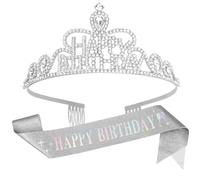 Koudindg Écharpe d'anniversaire pour femme - Diadème pour femme adulte - Décorations d'anniversaire pour petites filles - Diadème pour fille - Décorations de 30e anniversaire pour elle - Couronne