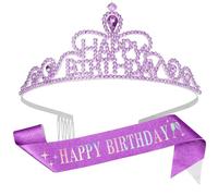 Koudindg Écharpe et couronne d'anniversaire pour fille - Diadème pour petites filles - Décorations d'anniversaire pour filles - Diadème pour fille - Cadeaux de fête pour adultes - Décorations de 21e