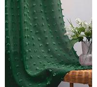 KOUFALL Hunter Lot de 2 Rideaux Transparents Verts de 213 cm de Long pour Salon, Rideaux texturés à Pompons avec Languette arrière et Passe-Tringle pour Chambre à Coucher, 213 cm de Long, Vert forêt