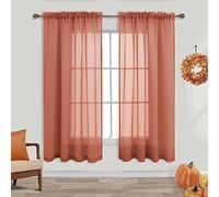 KOUFALL Lot de 2 Panneaux de Rideaux rustiques pour cabane et Salon, 160 cm de Long, Rideaux Occidentaux Transparents de Style bohème pour Chambre à Coucher, Terre Cuite, Rouille, cuivre, Orange 160