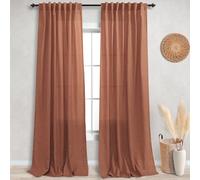 KOUFALL Lot de 2 Panneaux de Rideaux Semi-Transparents en Lin Rouille pour Salon, Porte de terrasse, Chambre à Coucher, décoration bohème avec Pattes arrière, Couleur Terre Cuite, 132 x 243 cm