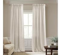 KOUFALL Lot de 2 Rideaux Semi-Transparents en Lin avec Passe-Tringle arrière filtrant la lumière pour Salon, Haut Plafond, 274,3 cm de Long, Beige Clair