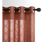 KOUFALL Lot de 2 Rideaux Transparents de 160 cm à œillets texturés en Lin Semi-intimité filtrant la lumière pour Chambre à Coucher, Salon, Orange brûlé, Rouille, Terre Cuite